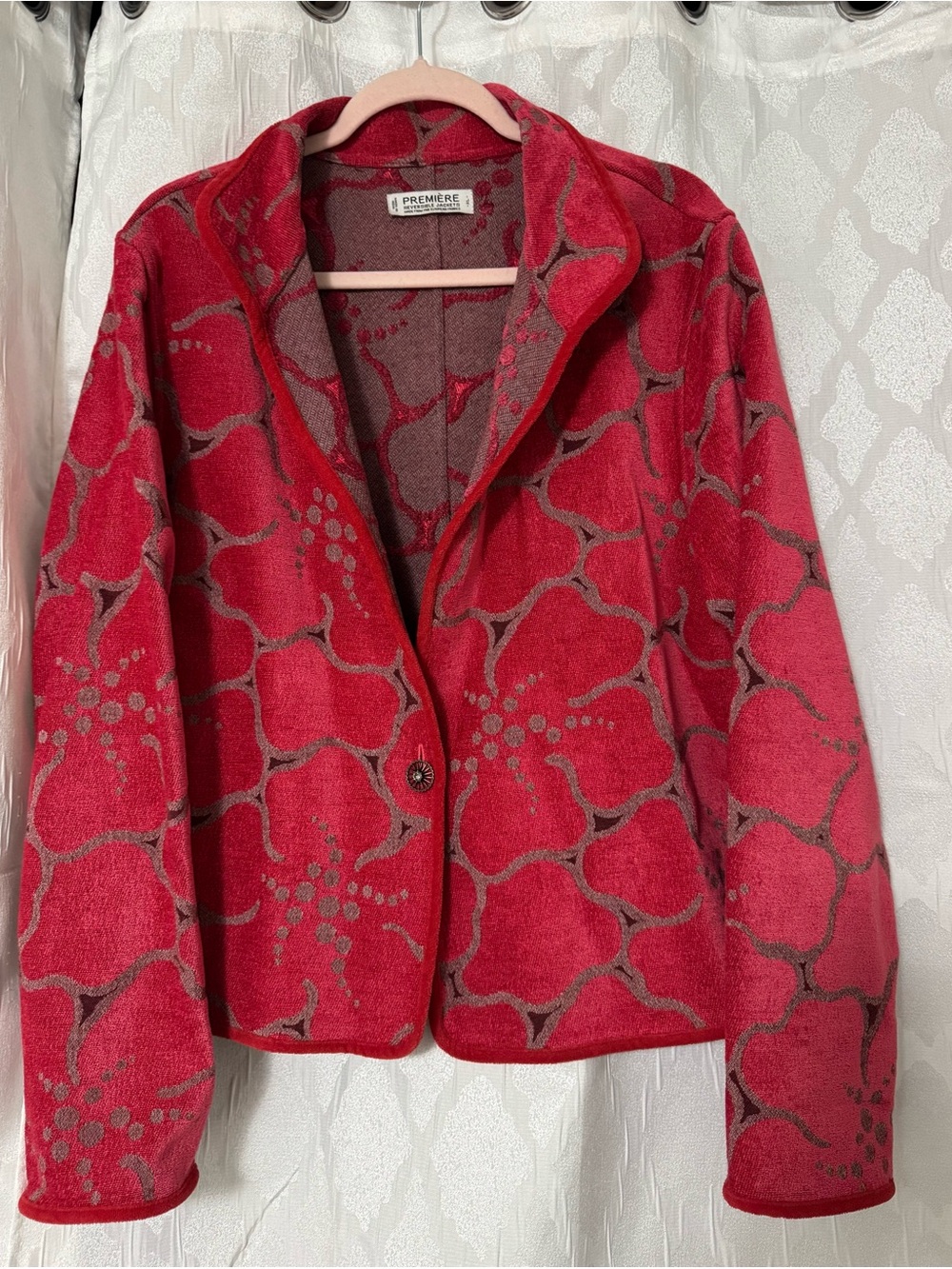 Premier Red Floral-Pattern Tapestry Jacket/Blazer Reversible